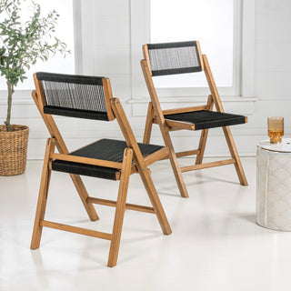 Daxue Coastal Modern Wood Roped Folding Chair with Adjustable Back