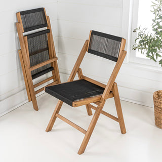 Daxue Coastal Modern Wood Roped Folding Chair with Adjustable Back