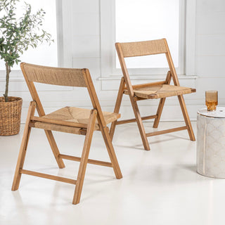 Rylee Coastal Modern Wood Woven Seagrass Folding Chair