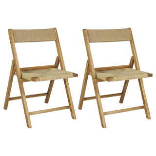 Rylee Coastal Modern Wood Woven Seagrass Folding Chair