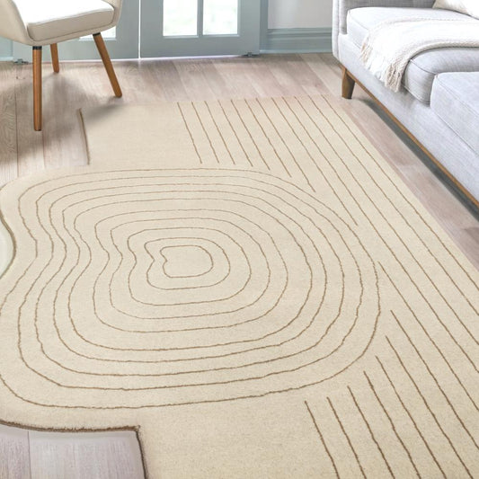 Earthy Bohemian Abstract Striped Handwoven Wool Area Rug