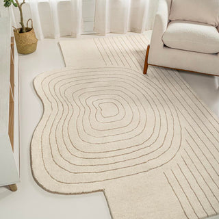 Earthy Bohemian Abstract Striped Handwoven Wool Area Rug