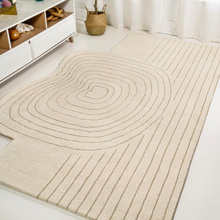 Earthy Bohemian Abstract Striped Handwoven Wool Area Rug