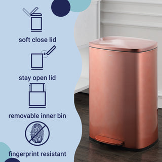 Connor Rectangular 13-Gallon Trash Can with Soft-Close Lid and FREE Mini Trash Can