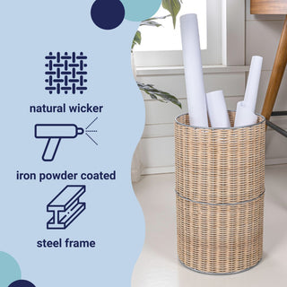 Cecil Modern 4.13-Gallon Faux Wicker Cylinder Waste Basket