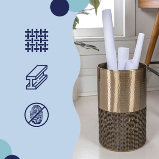 Asher Modern 4.13-Gallon 2-Tone Faux Wicker/Metal Cylinder Waste Basket