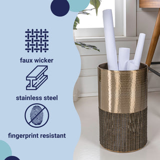 Asher Modern 4.13-Gallon 2-Tone Faux Wicker/Metal Cylinder Waste Basket