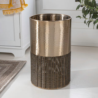 Asher Modern 4.13-Gallon 2-Tone Faux Wicker/Metal Cylinder Waste Basket