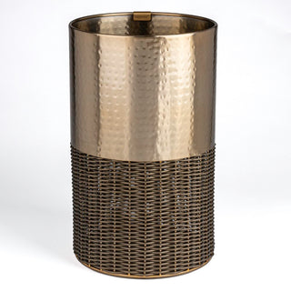 Asher Modern 4.13-Gallon 2-Tone Faux Wicker/Metal Cylinder Waste Basket