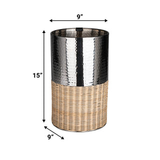 Asher Modern 4.13-Gallon 2-Tone Faux Wicker/Metal Cylinder Waste Basket