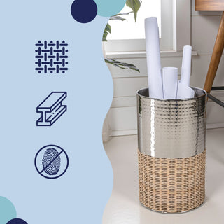 Asher Modern 4.13-Gallon 2-Tone Faux Wicker/Metal Cylinder Waste Basket