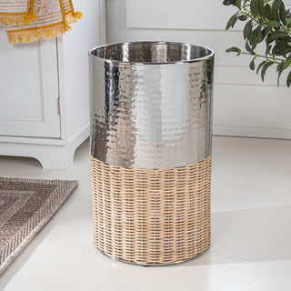 Asher Modern 4.13-Gallon 2-Tone Faux Wicker/Metal Cylinder Waste Basket