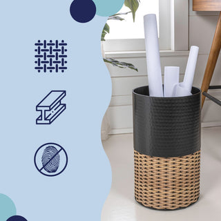 Asher Modern 4.13-Gallon 2-Tone Faux Wicker/Metal Cylinder Waste Basket