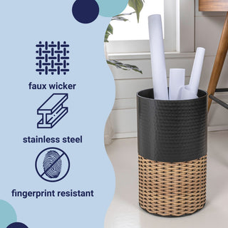 Asher Modern 4.13-Gallon 2-Tone Faux Wicker/Metal Cylinder Waste Basket