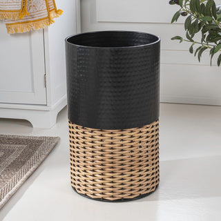 Asher Modern 4.13-Gallon 2-Tone Faux Wicker/Metal Cylinder Waste Basket