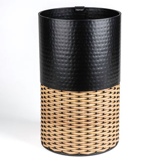 Asher Modern 4.13-Gallon 2-Tone Faux Wicker/Metal Cylinder Waste Basket