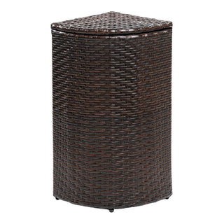 Fernhaven 15.56-Gallon All-Weather Wicker/Metal Corner Hideaway Outdoor Trash Can