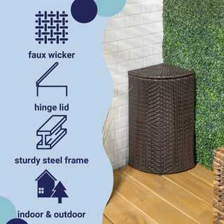 Fernhaven 15.56-Gallon All-Weather Wicker/Metal Corner Hideaway Outdoor Trash Can