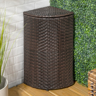 Fernhaven 15.56-Gallon All-Weather Wicker/Metal Corner Hideaway Outdoor Trash Can