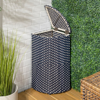 Fernhaven 15.56-Gallon All-Weather Wicker/Metal Corner Hideaway Outdoor Trash Can