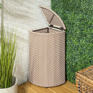 Fernhaven 15.56-Gallon All-Weather Wicker/Metal Corner Hideaway Outdoor Trash Can