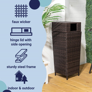 Frostbloom Modern 24.13-Gallon All-Weather Wicker/Metal Lidded Hideaway Outdoor Trash Can