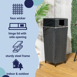 Frostbloom Modern 24.13-Gallon All-Weather Wicker/Metal Lidded Hideaway Outdoor Trash Can