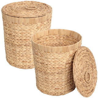 Timbera Coastal Bohemian Handwoven Water Hyacinth 5.7-Gallon Tapered Round Wicker Watebasket with Lid