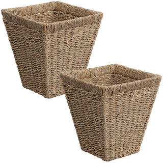 Cliffora Rustic Bohemian Handwoven Seagrass 2.3-Gallon Tapered Square Wicker Watebasket