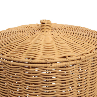 Valarock Coastal Contemporary Resin 4.7-Gallon Tapered Round Wicker Watebasket with Lid