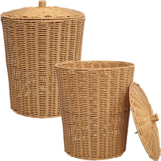Valarock Coastal Contemporary Resin 4.7-Gallon Tapered Round Wicker Watebasket with Lid
