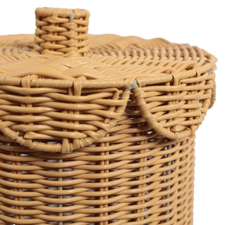 Solwyn Modern Bohemian Resin 2.9-Gallon Cylinder Wicker Watebasket with Scalloped Lid