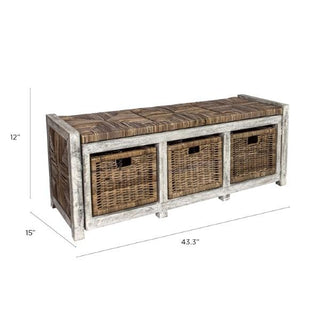 Rustic 43.3" 3 Drawer Wicker Storage Bench