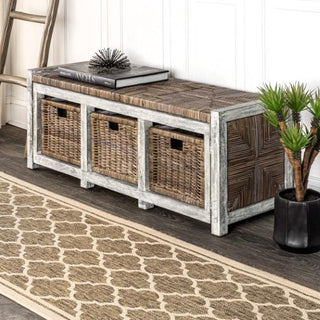 Rustic 43.3" 3 Drawer Wicker Storage Bench