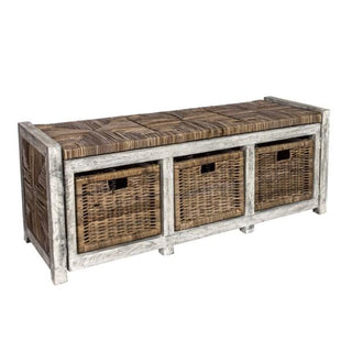 Rustic 43.3" 3 Drawer Wicker Storage Bench