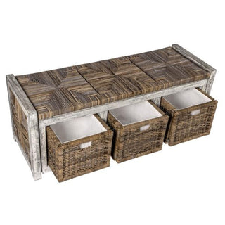 Rustic 43.3" 3 Drawer Wicker Storage Bench