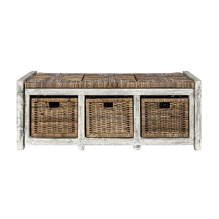 Rustic 43.3" 3 Drawer Wicker Storage Bench