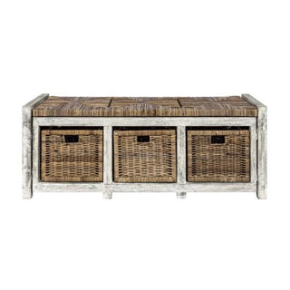 Rustic 43.3" 3 Drawer Wicker Storage Bench