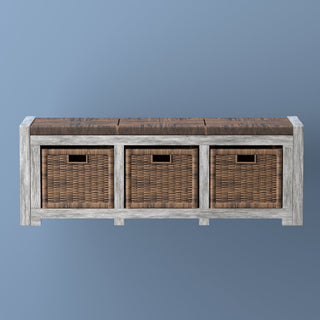 Rustic 43.3" 3 Drawer Wicker Storage Bench