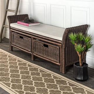 Tropic 52" 2 Drawer Wicker Storage Bench wih Linen Cushion