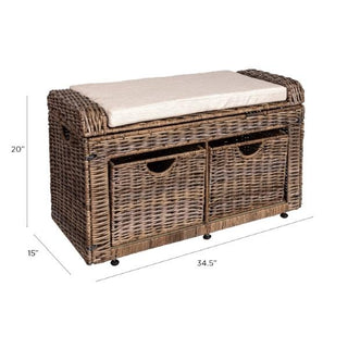 Palermo 34.50" 2 Drawer Wicker Storage Bench