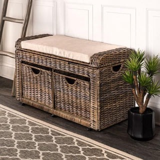 Palermo 34.50" 2 Drawer Wicker Storage Bench