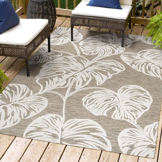 Livid High-Low Two-Tone Monstera Leaf Indoor/Outdoor Area Rug