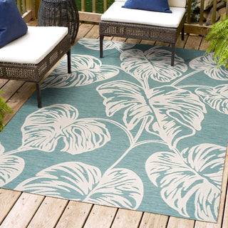 Livid High-Low Two-Tone Monstera Leaf Indoor/Outdoor Area Rug