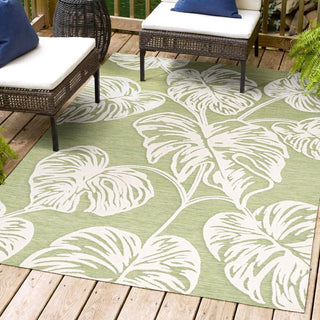 Livid High-Low Two-Tone Monstera Leaf Indoor/Outdoor Area Rug