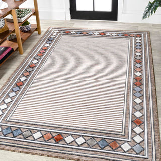 Well High-Low Modern Diamond Border Indoor/Outdoor Area Rug