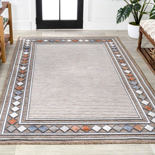 Well High-Low Modern Diamond Border Indoor/Outdoor Area Rug