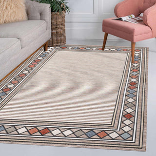 Well High-Low Modern Diamond Border Indoor/Outdoor Area Rug