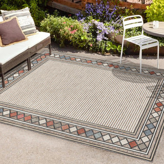 Well High-Low Modern Diamond Border Indoor/Outdoor Area Rug