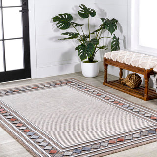 Well High-Low Modern Diamond Border Indoor/Outdoor Area Rug